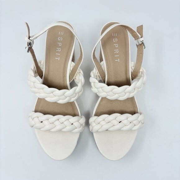 Esprit Braided Espadrille Platform Cork Wedge White Size 8 - Picture 4 of 7